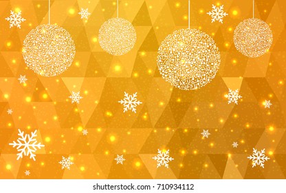 Light Orange vector christmas postcard low polygon background. Illustration consisting of triangles. Abstract triangular polygonal origami or crystal design of New Year celebration.
