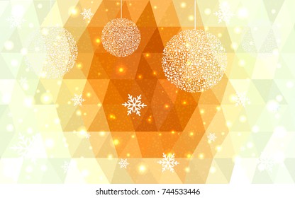 Light Orange vector christmas postcard low polygon background. Illustration consisting of triangles. Abstract triangular polygonal origami or crystal design of New Year celebration.
