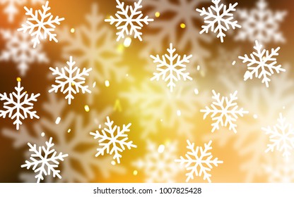 Light Orange vector cover with beautiful snowflakes. Decorative shining illustration with snow on abstract template. The template can be used as a new year background.