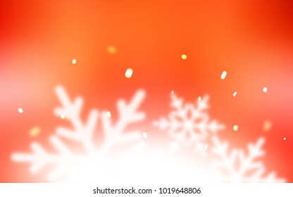 Light Orange vector cover with beautiful snowflakes. Snow on blurred abstract background with gradient. The template can be used as a new year background.