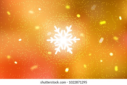 Light Orange vector cover with beautiful snowflakes. Modern geometrical abstract illustration with crystals of ice. New year design for your ad, poster, banner.