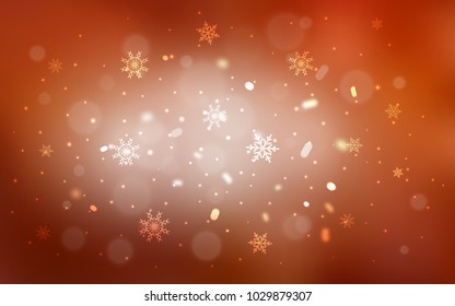 Light Orange vector cover with beautiful snowflakes. Snow on blurred abstract background with gradient. The template can be used as a new year background.