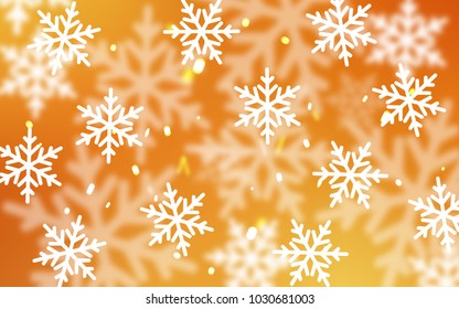 Light Orange vector cover with beautiful snowflakes. Glitter abstract illustration with crystals of ice. New year design for your ad, poster, banner.