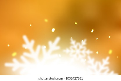 Light Orange vector cover with beautiful snowflakes. Decorative shining illustration with snow on abstract template. New year design for your ad, poster, banner.
