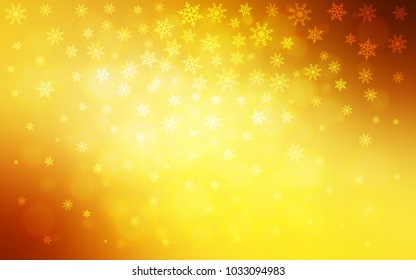 Light Orange vector cover with beautiful snowflakes. Shining colored illustration with snow in christmas style. The pattern can be used for new year leaflets.