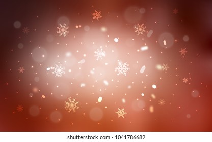 Light Orange vector cover with beautiful snowflakes. Modern geometrical abstract illustration with crystals of ice. New year design for your ad, poster, banner.