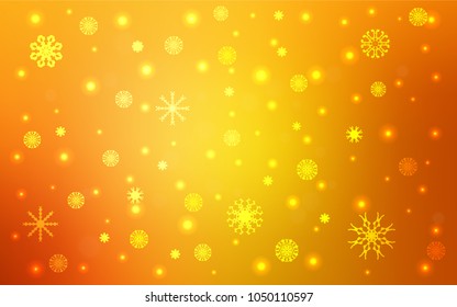 Light Orange vector cover with beautiful snowflakes. Shining colored illustration with snow in christmas style. The template can be used as a new year background.