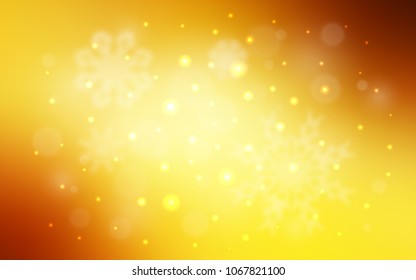 Light Orange vector cover with beautiful snowflakes. Decorative shining illustration with snow on abstract template. The template can be used as a new year background.