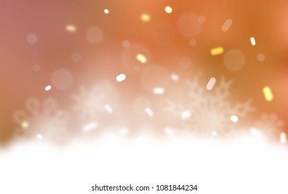 Light Orange vector cover with beautiful snowflakes. Decorative shining illustration with snow on abstract template. New year design for your ad, poster, banner.