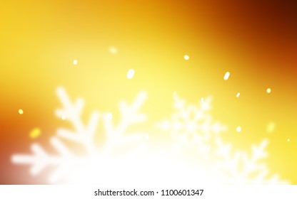 Light Orange vector cover with beautiful snowflakes. Shining colored illustration with snow in christmas style. New year design for your business advert.