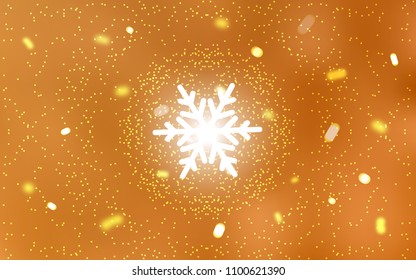 Light Orange vector cover with beautiful snowflakes. Blurred decorative design in xmas style with snow. The pattern can be used for new year leaflets.