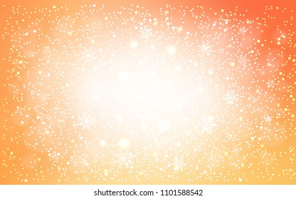 Light Orange vector cover with beautiful snowflakes. Decorative shining illustration with snow on abstract template. The pattern can be used for year new  websites.