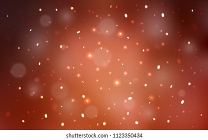 Light Orange vector cover with beautiful snowflakes. Blurred decorative design in xmas style with snow. New year design for your ad, poster, banner.