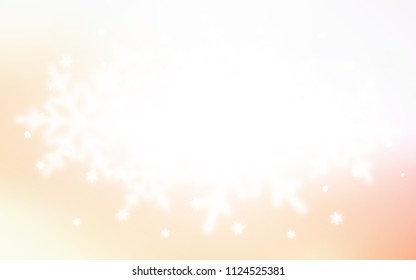 Light Orange vector cover with beautiful snowflakes. Glitter abstract illustration with crystals of ice. The template can be used as a new year background.