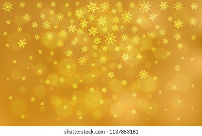 Light Orange vector cover with beautiful snowflakes. Glitter abstract illustration with crystals of ice. New year design for your ad, poster, banner.
