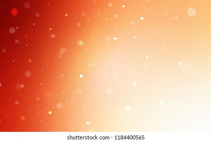 Light Orange vector cover with beautiful snowflakes. Glitter abstract illustration with crystals of ice. The template can be used as a new year background.