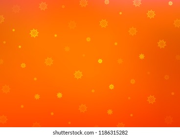 Light Orange vector cover with beautiful snowflakes. Decorative shining illustration with snow on abstract template. New year design for your ad, poster, banner.