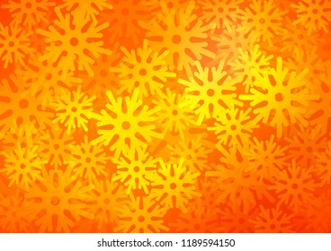 Light Orange vector cover with beautiful snowflakes. Blurred decorative design in xmas style with snow. The pattern can be used for new year ad, booklets.