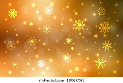 Light Orange vector cover with beautiful snowflakes. Shining colored illustration with snow in christmas style. The template can be used as a new year background.