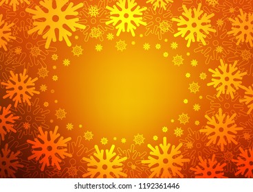 Light Orange vector cover with beautiful snowflakes. Snow on blurred abstract background with gradient. The template can be used as a new year background.