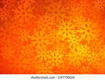 Light Orange vector cover with beautiful snowflakes. Blurred decorative design in xmas style with snow. The pattern can be used for new year leaflets.