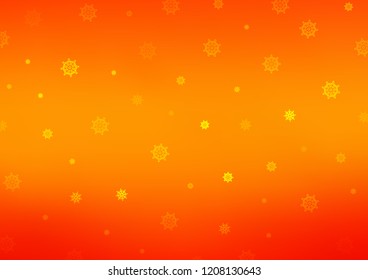 Light Orange vector cover with beautiful snowflakes. Decorative shining illustration with snow on abstract template. New year design for your business advert.