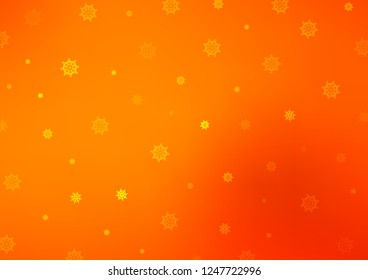 Light Orange vector cover with beautiful snowflakes. Snow on blurred abstract background with gradient. The pattern can be used for new year ad, booklets.