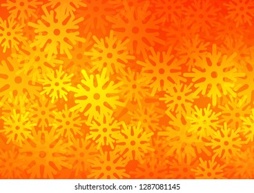 Light Orange vector cover with beautiful snowflakes. Snow on blurred abstract background with gradient. The pattern can be used for year new  websites.