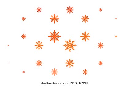 Light Orange vector cover with beautiful snowflakes. Glitter abstract illustration with crystals of ice. New year design for your business advert.