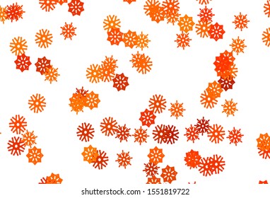 Light Orange vector cover with beautiful snowflakes. Decorative shining illustration with snow on abstract template. The pattern can be used for new year ad, booklets.