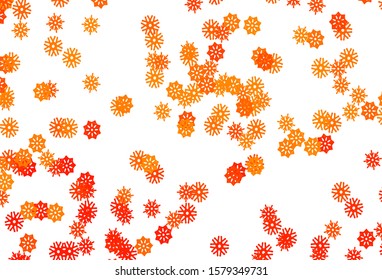 Light Orange vector cover with beautiful snowflakes. Glitter abstract illustration with crystals of ice. The template can be used as a new year background.