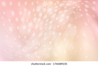 Funda vectorial de naranja claro con bonitos copos de nieve. Diseño decorativo borroso al estilo navideño con nieve. El patrón se puede usar para año nuevos sitios web.
