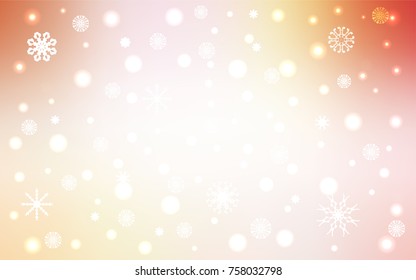 Light Orange vector cover with beautiful snowflakes. Decorative shining illustration with snow on abstract template. New year design for your business advert.