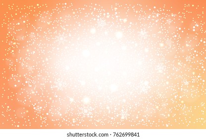 Light Orange vector cover with beautiful snowflakes. Snow on blurred abstract background with gradient. The pattern can be used for new year leaflets.