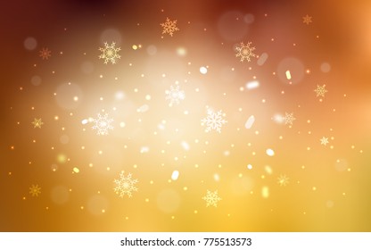 Light Orange vector cover with beautiful snowflakes. Decorative shining illustration with snow on abstract template. The pattern can be used for year new  websites.