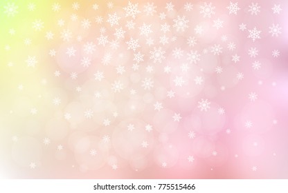 Light Orange vector cover with beautiful snowflakes. Decorative shining illustration with snow on abstract template. The pattern can be used for new year ad, booklets.