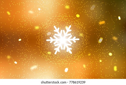 Light Orange vector cover with beautiful snowflakes. Glitter abstract illustration with crystals of ice. New year design for your business advert.
