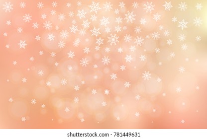 Light Orange vector cover with beautiful snowflakes. Snow on blurred abstract background with gradient. The pattern can be used for new year ad, booklets.