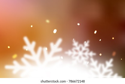 Light Orange vector cover with beautiful snowflakes. Decorative shining illustration with snow on abstract template. The pattern can be used for new year leaflets.