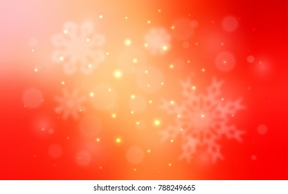 Light Orange vector cover with beautiful snowflakes. Blurred decorative design in xmas style with snow. The pattern can be used for new year ad, booklets.