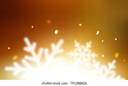 Light Orange vector cover with beautiful snowflakes. Decorative shining illustration with snow on abstract template. New year design for your business advert.