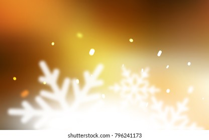 Light Orange vector cover with beautiful snowflakes. Shining colored illustration with snow in christmas style. The pattern can be used for new year ad, booklets.