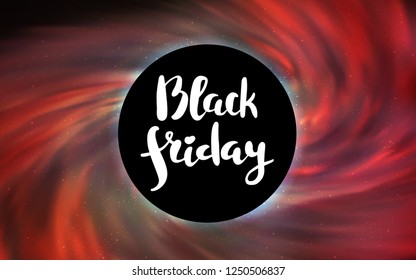 Light Orange vector cover with a black hole, nebula. Decorative design in space style with a black hole. Backdrop for ads, leaflets of Black Friday.