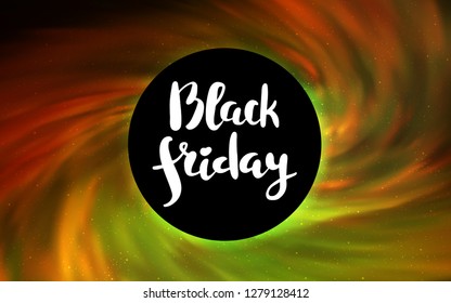 Light Orange vector cover with a black hole, nebula. Illustration with colorful milky way stars and a black hole. Backdrop for ads, leaflets of Black Friday.