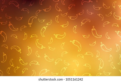 Light Orange vector cover with chili peppers. Glitter abstract sketch with hot peppers. Doodle design for your business advert of cafes.