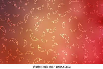 Light Orange vector cover with chili peppers. Blurred decorative design of peppers in doodle style. Pattern for ads of breakfast, lunch, dinner.