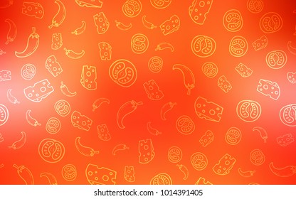 Light Orange vector cover with cuisine gourmet. Fast Food on blurred abstract background with colorful gradient. Pattern for ad, booklets, leaflets of restaurants.