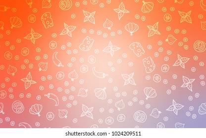 Light Orange vector cover with cuisine gourmet. Fast Food on blurred abstract background with colorful gradient. Design for ad, poster, banner of cafes or restaurants.