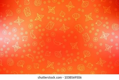 Light Orange vector cover with cuisine gourmet. Glitter abstract sketch with gourmet food. Pattern for menu of cafes, bars, restaurants.