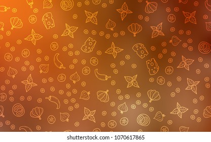 Light Orange vector cover with cuisine gourmet. Beautiful colored illustration with food in doodle style. Pattern for menu of cafes, bars, restaurants.
